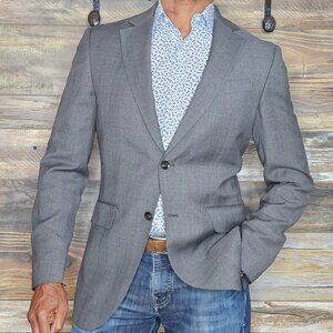 Hardy Amies London 100% Wool Dual Vent Gray Plaid Blazer Jacket 38R